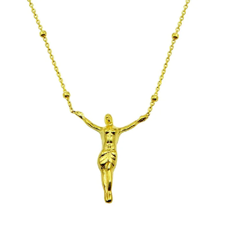 ladies necklaces sale-Gold Plated 925 Sterling Silver Religious Beaded Necklace - DIN00096GP