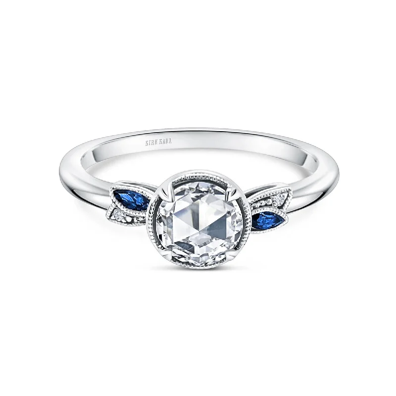 Ladies engagement rings eternity style -14K White Gold Rose Cut Diamond Sapphire Engagement Ring