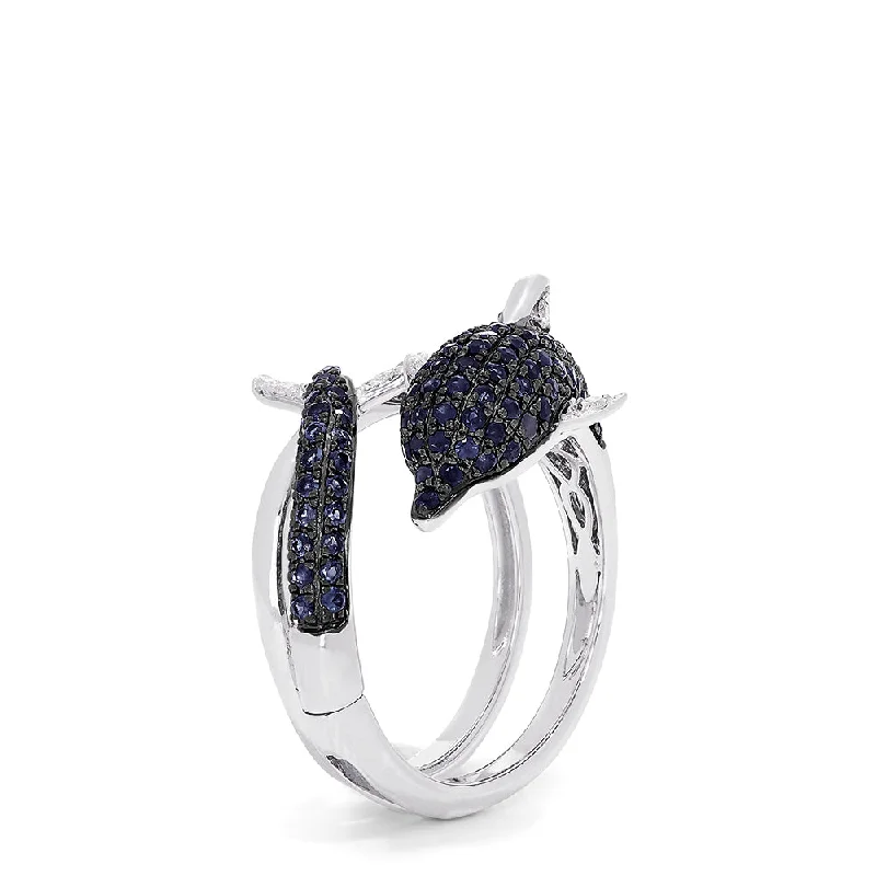 Ladies rings promise ring -Seaside 14K White Gold Blue Sapphire & Diamond Dolphin Ring, 1.12 TCW