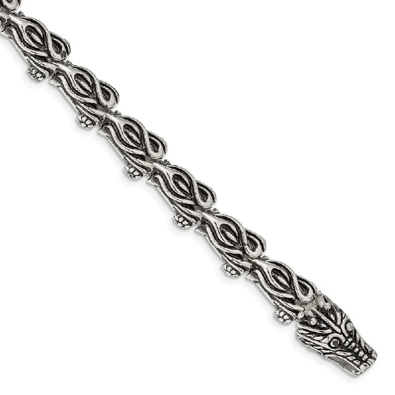 ladies bracelets care-Stainless Steel Antiqued Dragon 8.75in Bracelet