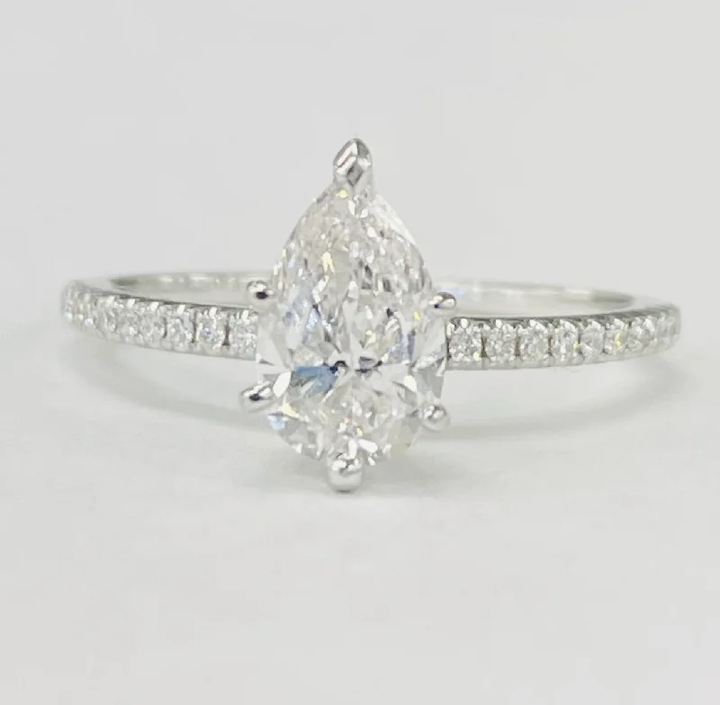 Ladies engagement rings pineapple accent -1CT Pear GIA Certified Diamond Accented Engagement Ring