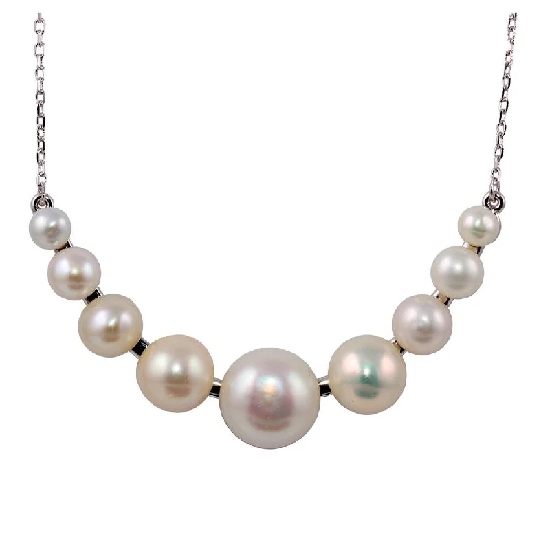 ladies necklaces budget friendly-Rhodium Plated 925 Sterling Silver White Pearl Curve Pendant Necklace - BGP01244