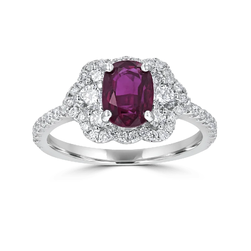 Ladies rings ruby red -Juleve 18KT 1.60 CT Ruby & .62 CTW Diamond Scallop Cluster Halo Ring