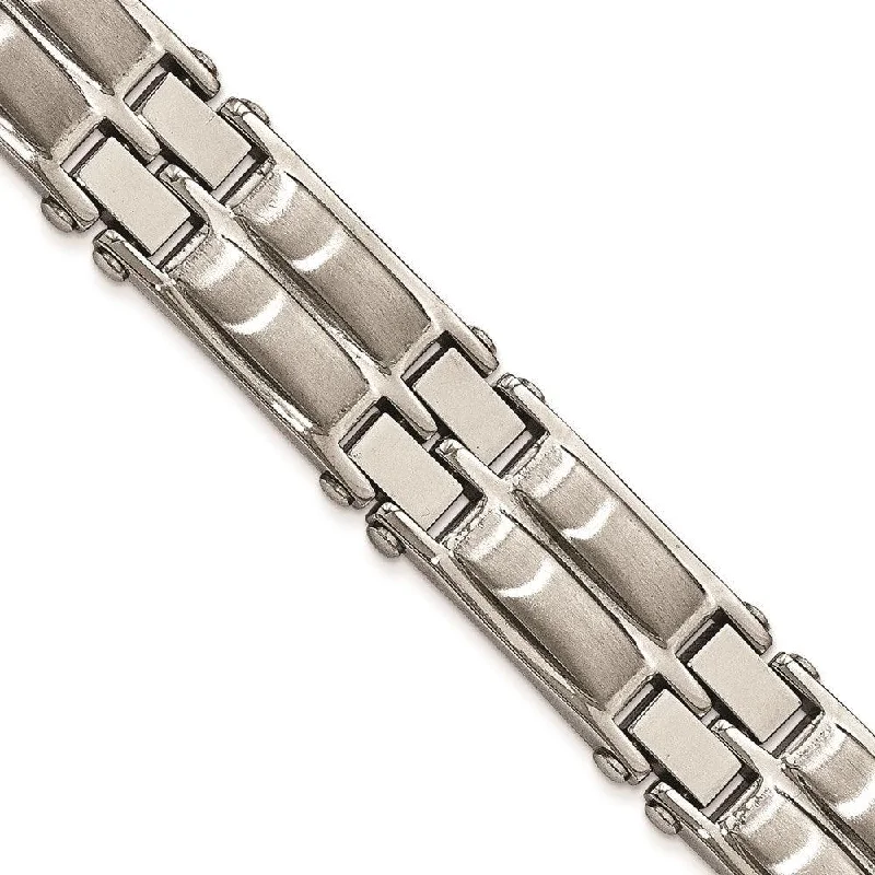 ladies bracelets spring-Stainless Steel Polished and Brushed 8.5in Link Bracelet