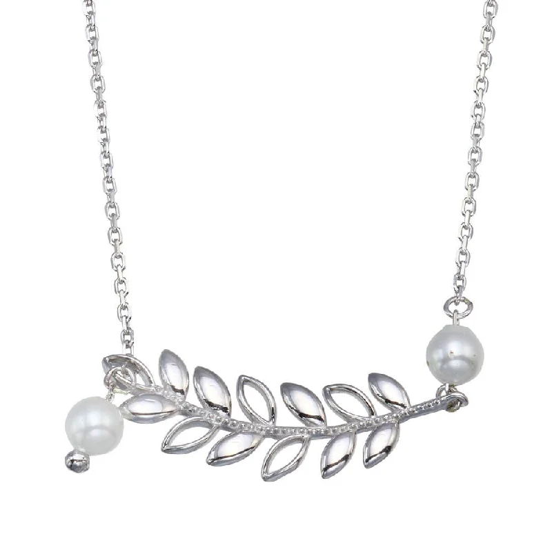 ladies necklaces sale-Rhodium Plated 925 Sterling Silver Tree Branch Dangling Pearl Adjustable Necklace - GMN00086