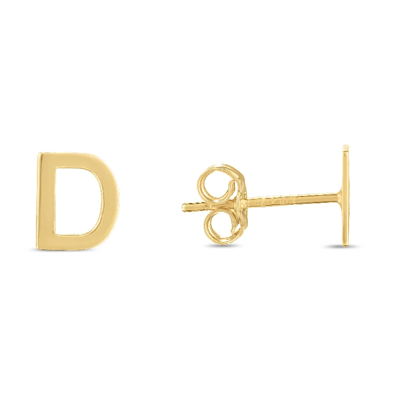 Ladies earrings with charms -14K Gold Initial D Stud Earring