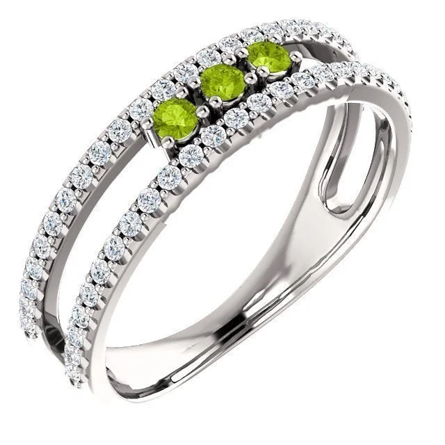 Ladies rings anniversary present -14KT GOLD .15 CTW PERIDOT & .25 CTW DIAMOND ACCENT NEGATIVE SPACE RING