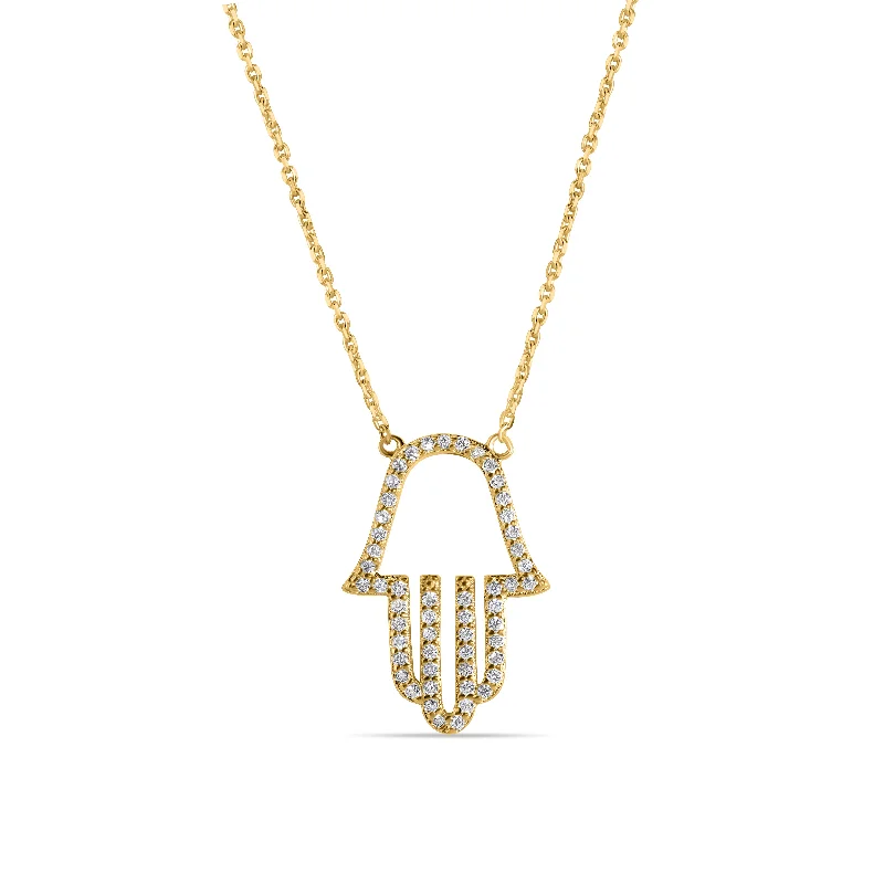 ladies necklaces online-Silver 925 Gold Plated Clear CZ Hamsa Pendant Necklace - STP01379GP