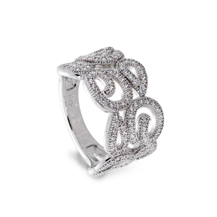 Ladies rings free delivery -Platinum Finish Sterling Silver Micropave Swirl Ring with 126 Simulated Diamonds