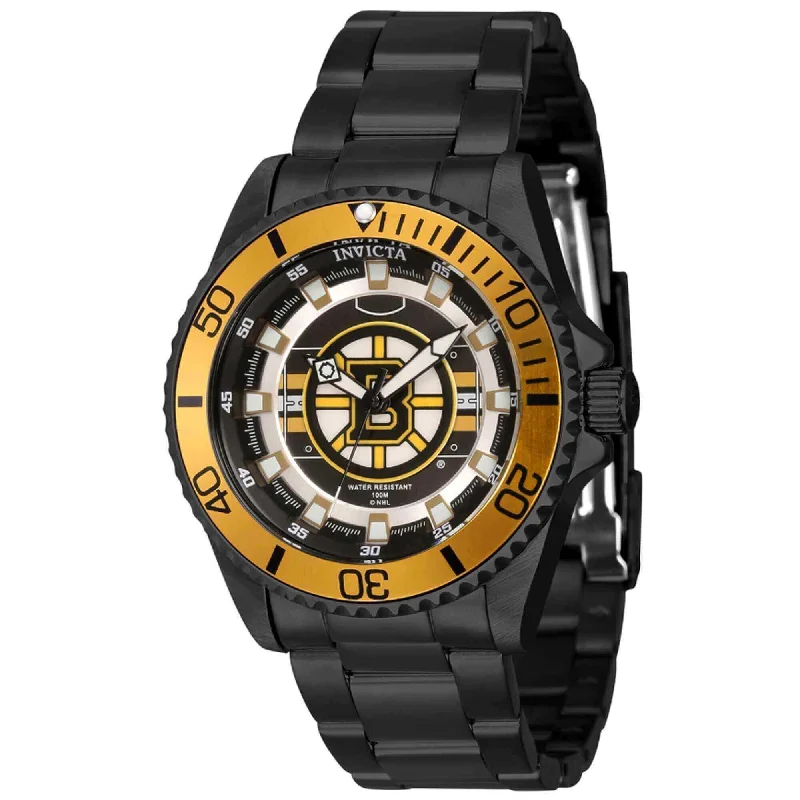 ladies bracelets branded-Invicta Women's Quartz Watch - NHL Boston Bruins Black Plated Steel Bracelet | 42207