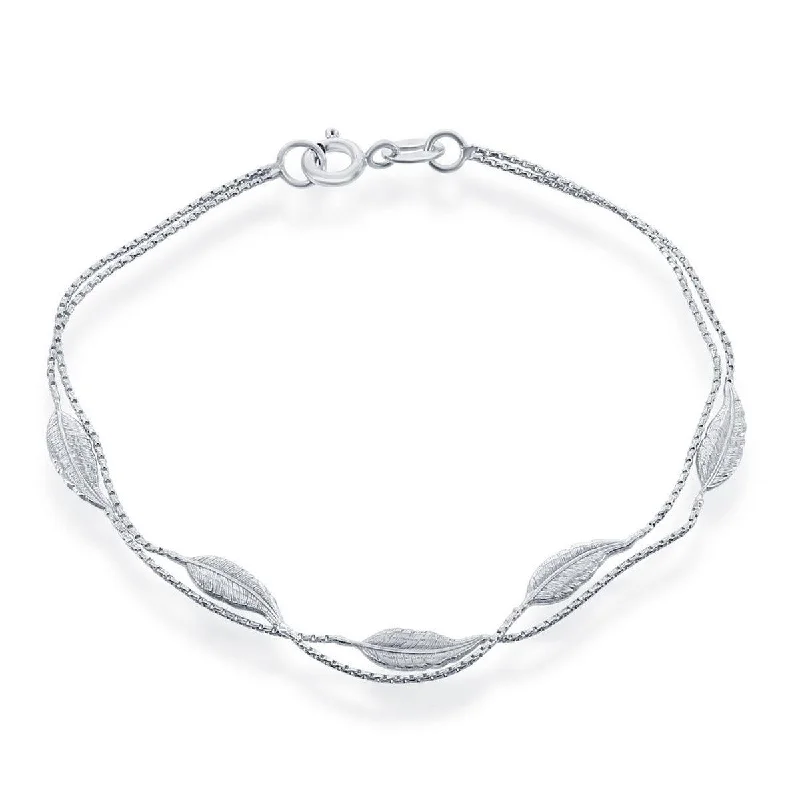 ladies bracelets trending-Classic Women's Bracelet - Sterling Silver Double Strand with Leaves | S-4924