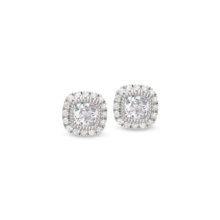 Ladies earrings polynesian look -Platinum Finish Sterling Silver Micropave Simulated Diamond Earrings with Simulated Diamonds