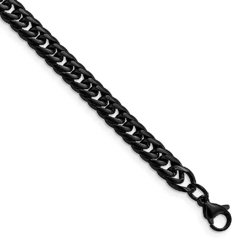 ladies bracelets online shop-Stainless Steel Polished Black IP-plated Curb Chain Bracelet