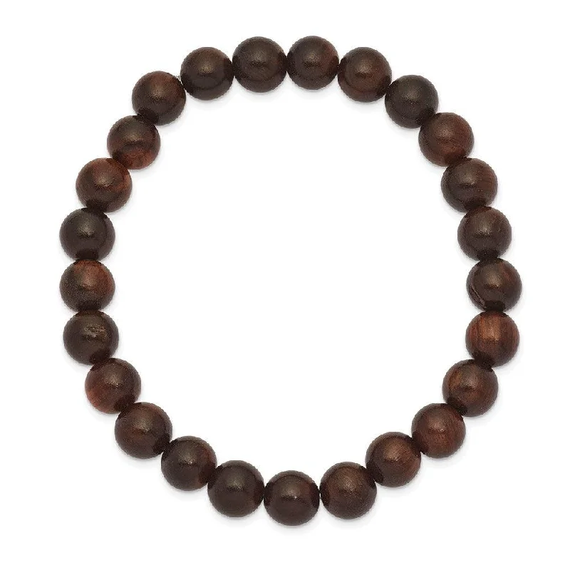 ladies bracelets handmade-Red Sandalwood Bead Stretch Bracelet