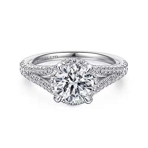 Ladies engagement rings butterfly accent -Emely - 18K White Gold Hidden Halo Round Diamond Engagement Ring