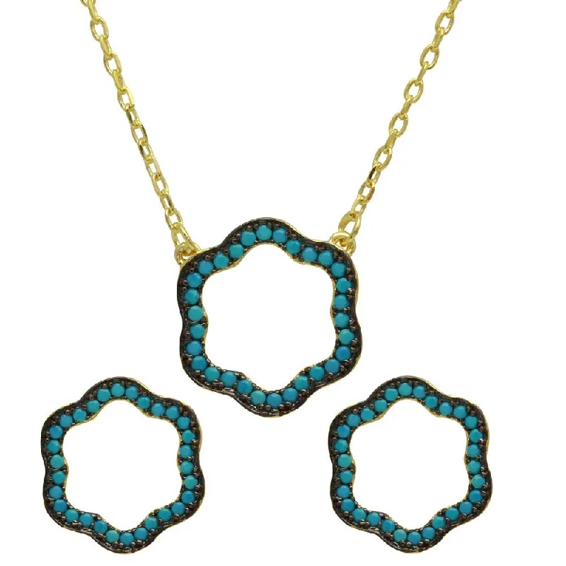 ladies necklaces silver-Gold Plated 925 Sterling Silver Open Clover Necklace with Turquoise Beads - BGS00517