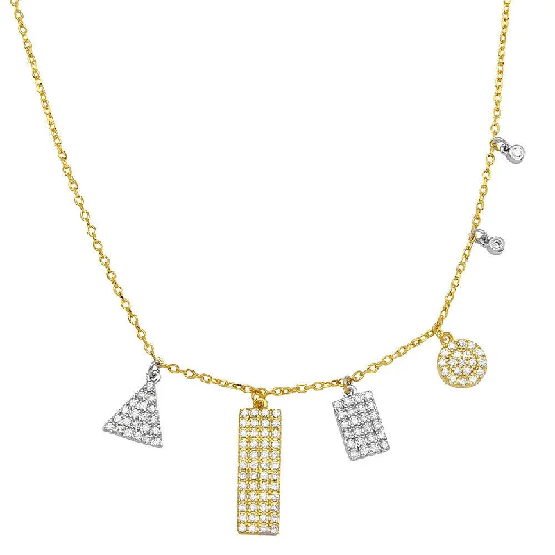 ladies necklaces recommendations-Gold Plated 925 Sterling Silver Multi Shape Two-Tone CZ Encrusted Charm Necklace - BGP01150