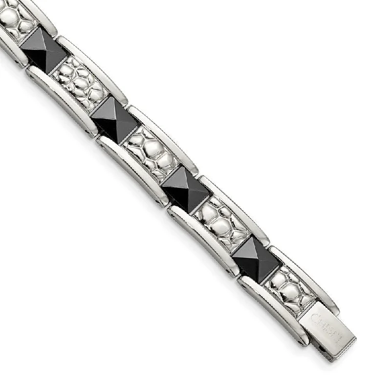 ladies bracelets butterfly-Stainless Steel Black-plated & Textured 8.5in Bracelet