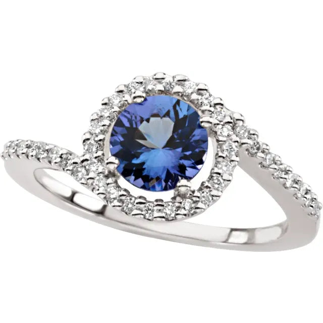 Ladies rings african motif -14KT ROUND TANZANITE & DIAMOND RING