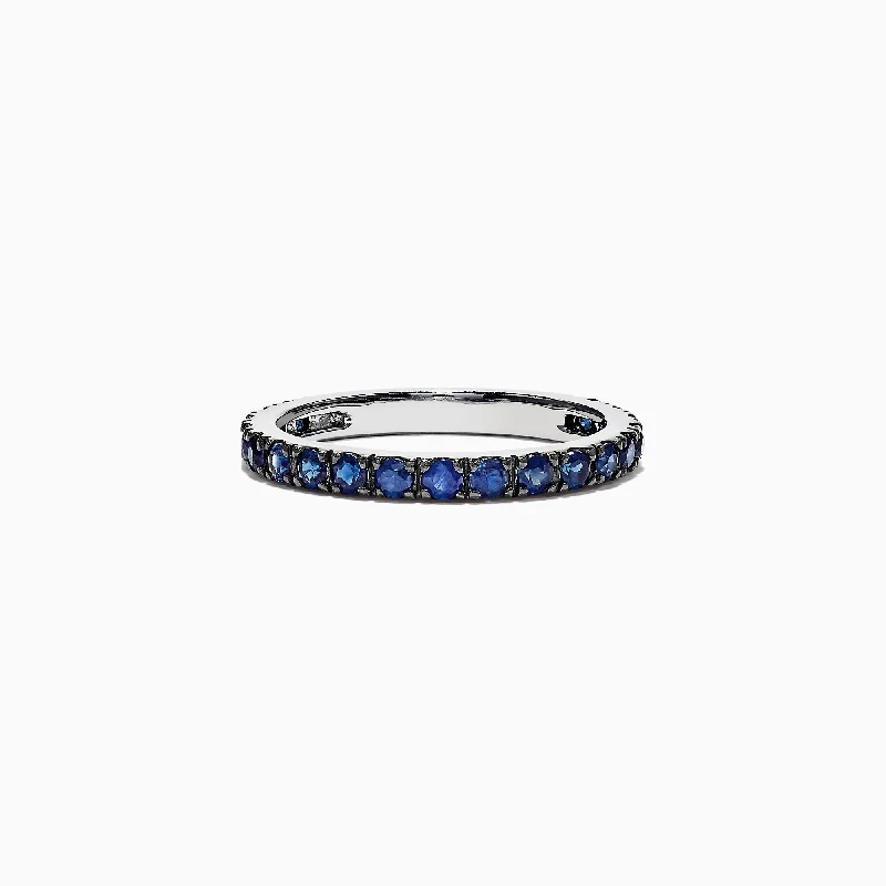 Ladies rings nordic runes -Royale Bleu 14K White Gold Blue Sapphire Band Ring, 0.99 TCW