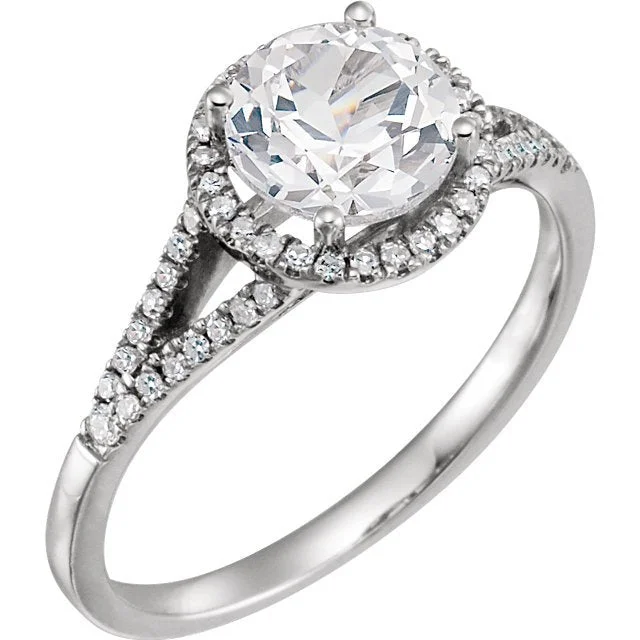 Ladies rings river accent -14KT WHITE GOLD 1.85 CT LAB CREATED WHITE SAPPHIRE & 1/6 CTW DIAMOND HALO RING