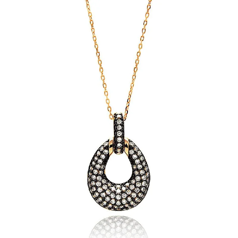 ladies necklaces spiritual-Silver 925 Gold Plated Open Teardrop Black and Clear CZ Necklace - BGP00638