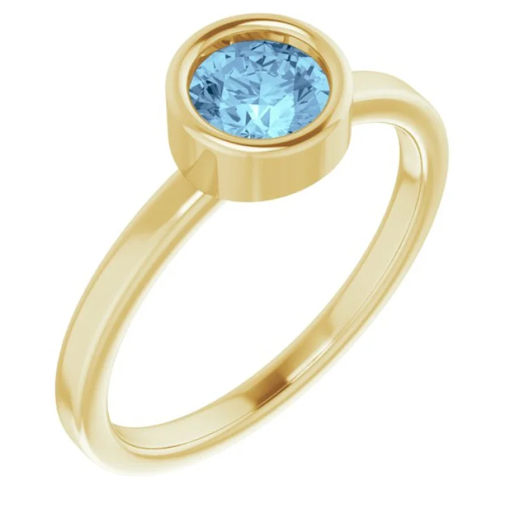 Ladies rings nordic runes -14K Yellow 5.5 mm Natural Aquamarine Ring