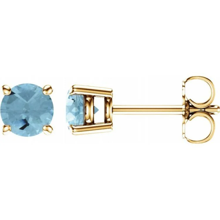 Ladies earrings limited edition -14K Yellow 5 mm Natural Aquamarine Stud Earrings