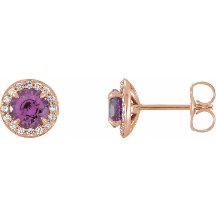 Ladies earrings y2k aesthetic -14K Rose 5 mm Natural Amethyst & 1/8 CTW Natural Diamond Earrings