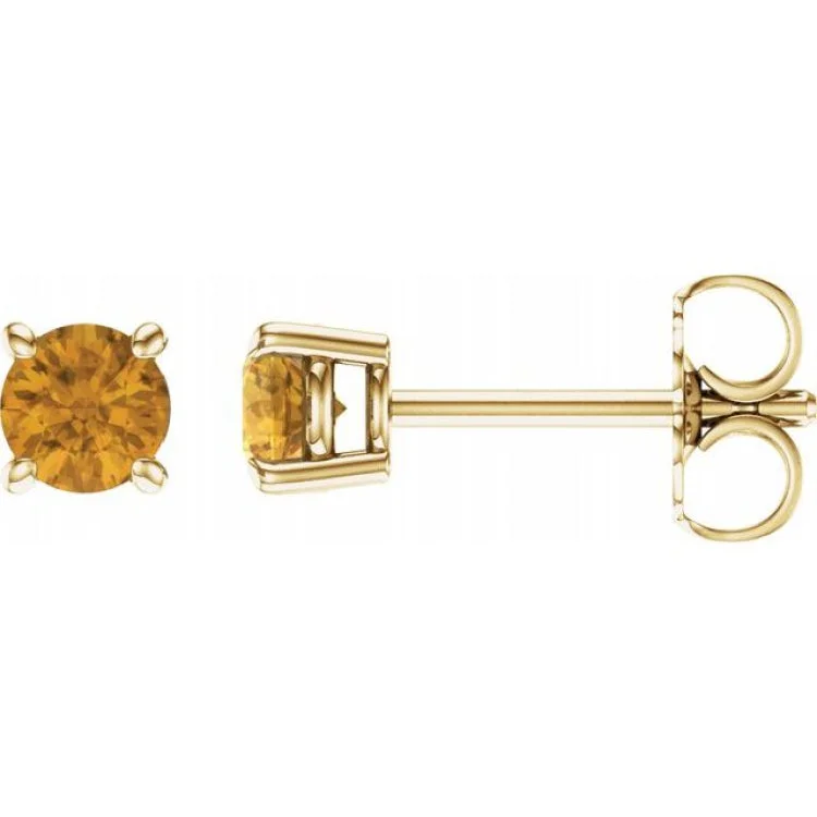 Ladies earrings two tone -14K Yellow 4 mm Natural Citrine Stud Earrings