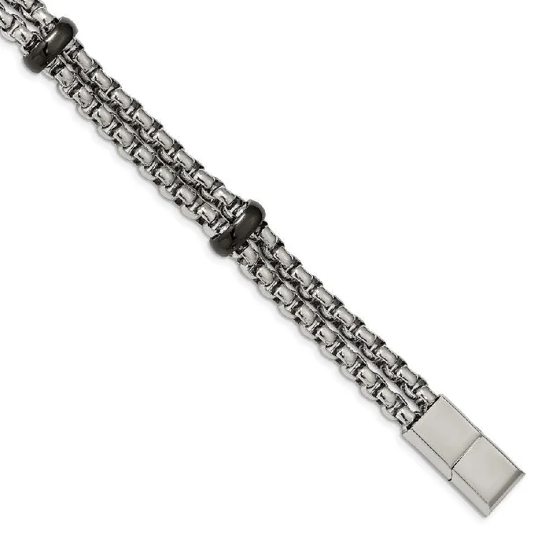 ladies bracelets sterling silver-Stainless Steel Polished Black IP-plated 8in w/0.5in ext. Bracelet