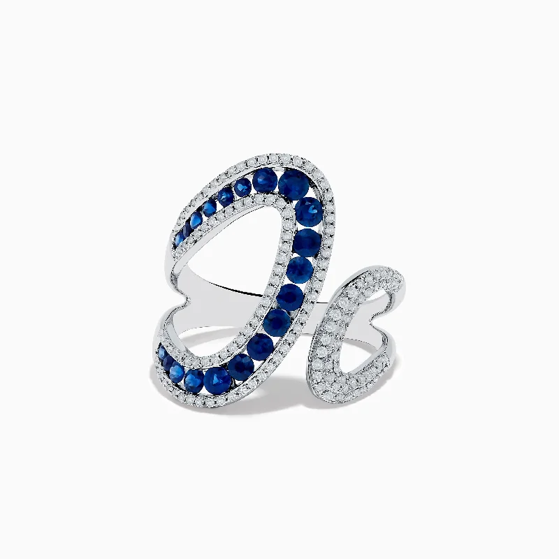 Ladies rings with zirconia -Royal Bleu 14K White Gold Blue Sapphire and Diamond Ring