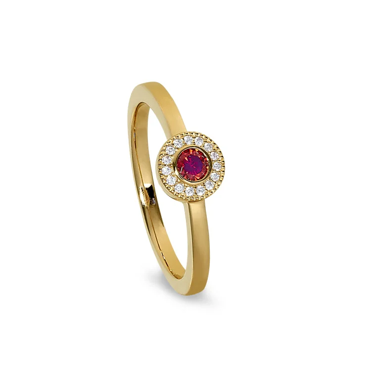 Ladies rings royal elegance -Gold Finish Sterling Silver Micropave Round Simulated Garnet Ring with Simulated Diamonds Size 5