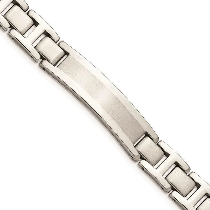 ladies bracelets organic-Stainless Steel Brushed and Polished 8.25 ID Link Bracelet