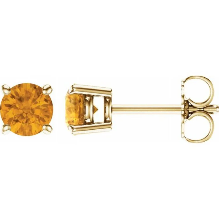 Ladies earrings fast shipping -14K Yellow 5 mm Natural Citrine Stud Earrings