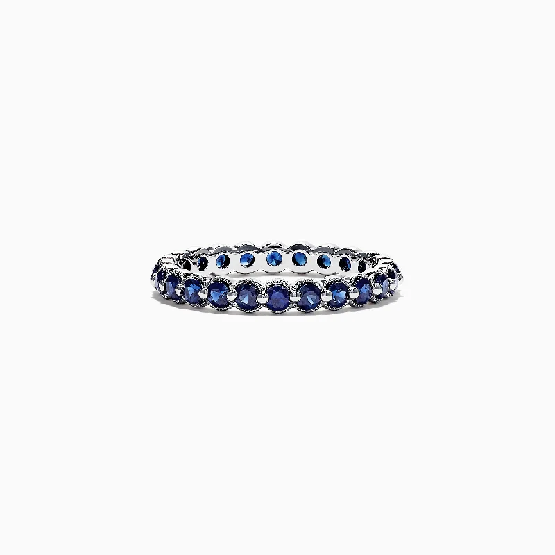 Ladies rings pharaoh design -Royale Bleu 14K White Gold Blue Sapphire Eternity Band Ring, 1.25 TCW