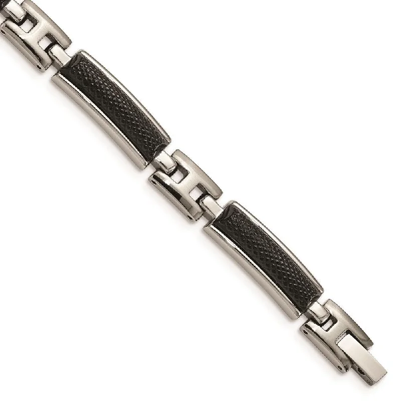 ladies bracelets branded-Stainless Steel Polished and Brushed Black IP-plated Bracelet