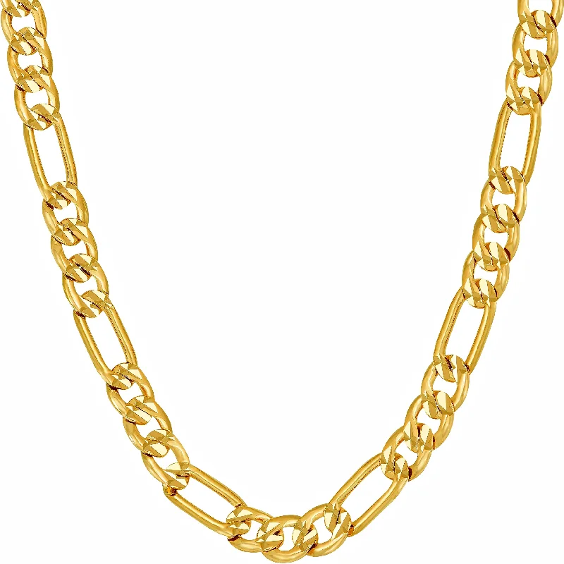 ladies necklaces storage-Radiant Diamond Cut Figaro Chain Necklaces 24k Real Gold Plated ( 6mm, 7mm, 9.5mm )