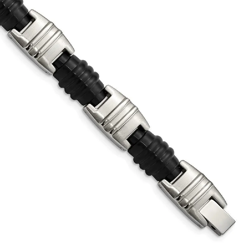 ladies bracelets synthetic-Stainless Steel Brushed and Polished Black IP Link Bracelet