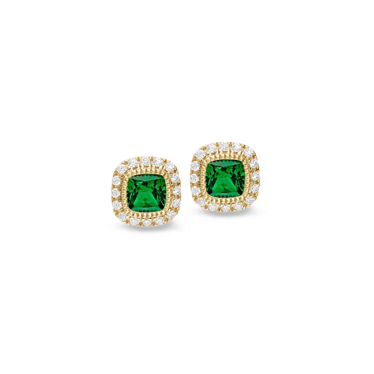 Ladies earrings anchor symbol -Gold Finish Sterling Silver Micropave Simulated Emerald Earrings with Simulated Diamonds