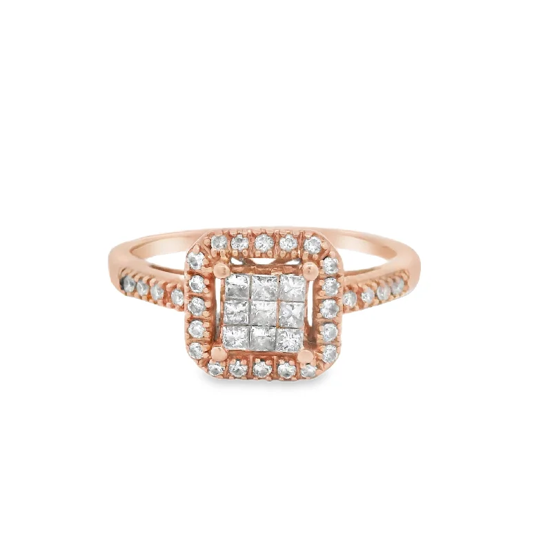 Ladies engagement rings split shank -Rose Gold Composite Halo Diamond Engagement Ring