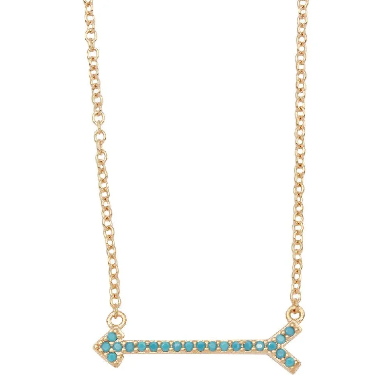 ladies necklaces luxury brand-Gold Plated 925 Sterling Silver Arrow Necklace with Turquoise Stones - BGP01157GP