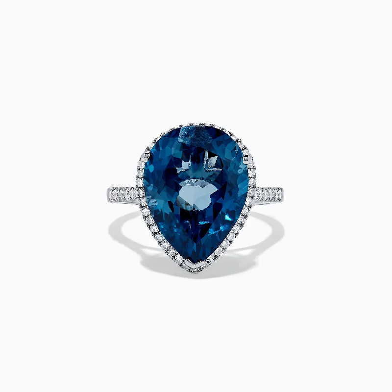 Ladies rings virgin mary -Ocean Bleu 14K Gold London Blue Topaz and Diamond Ring, 11.21 TCW