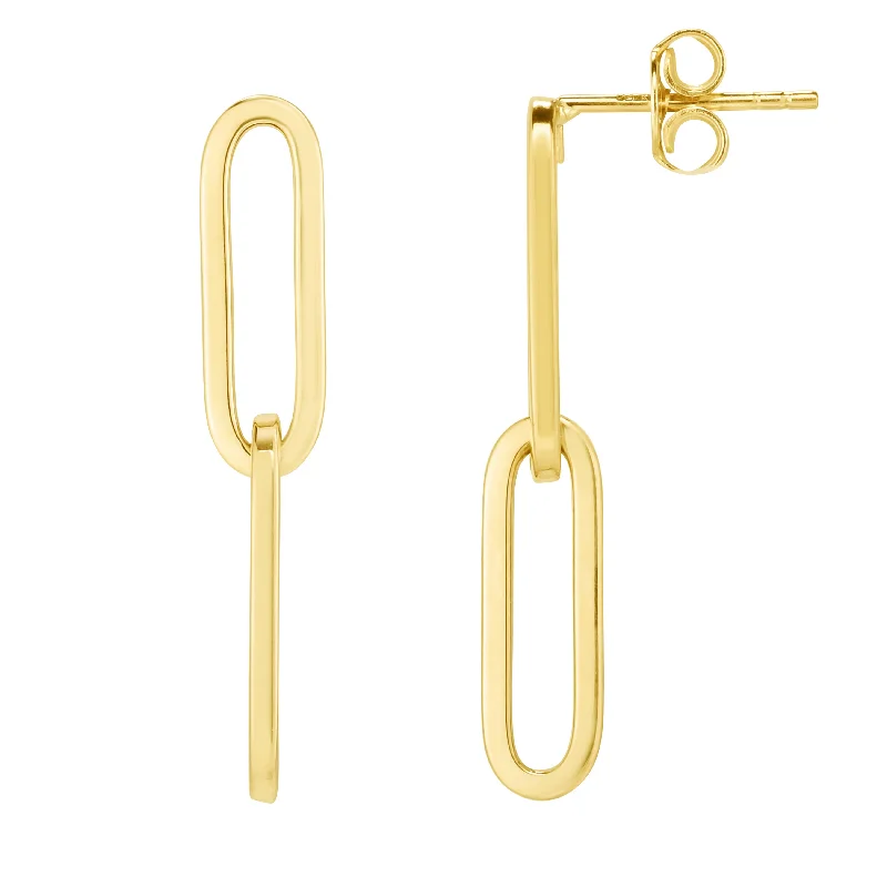 Ladies earrings vintage inspired -14K Gold Two Link Paperclip Drop Earrings