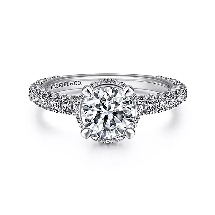 Ladies engagement rings custom made -Dauphine - 14K White Gold Hidden Halo Round Diamond Engagement Ring