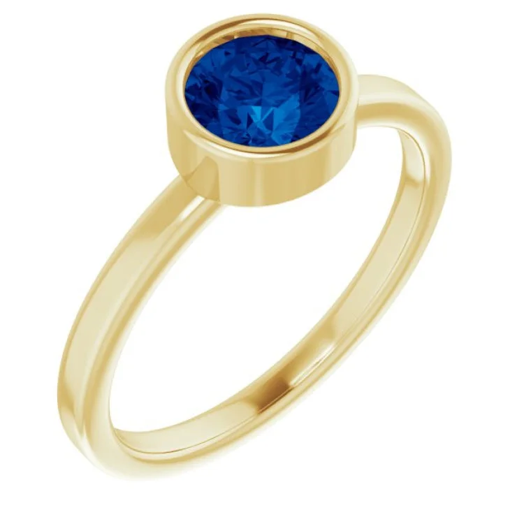 Ladies rings faith band -14K Yellow 6 mm Natural Blue Sapphire Ring