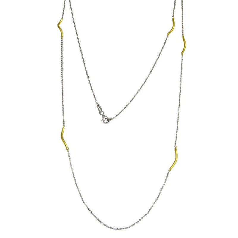 ladies necklaces forever-Gold Plated 925 Sterling Silver Curved Bar Long Necklace - ITN00103RH-GP