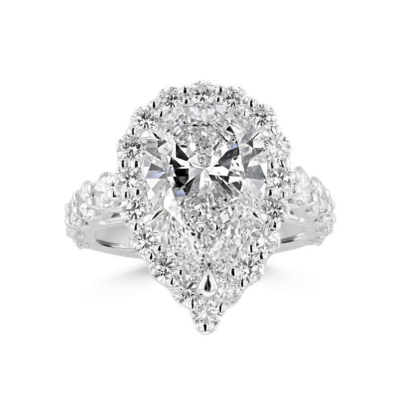 Ladies rings veteran gift -Platinum 7.82 CTW Diamond Pear Shape Halo Ring