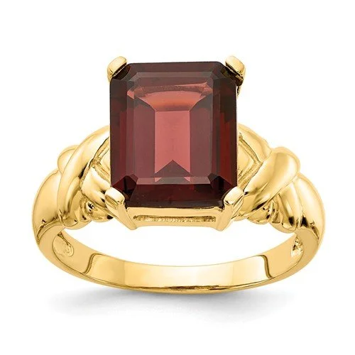 Ladies rings arabic design -14KT YELLOW GOLD 5.30 CT EMERALD CUT GARNET RING