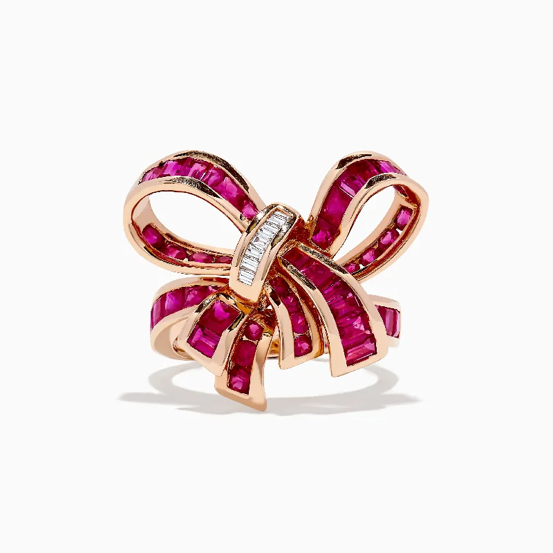 Ladies rings moonstone glow -Ruby Royale 14K Rose Gold Ruby Bow Cocktail Ring, 3.70 TCW